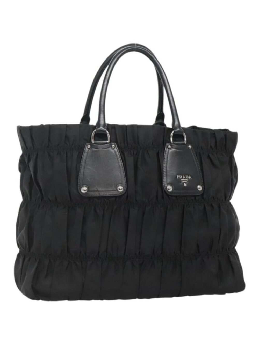 PRADA Tote Bag Nylon Black Silver